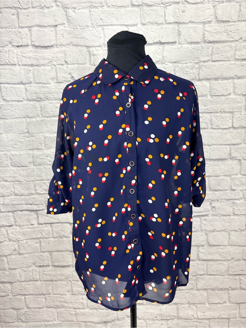 Fun & Flirt Sheer Polka Dot Blouse | Size Large